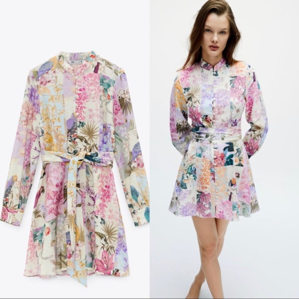 Zara Floral Tie Waist Dress